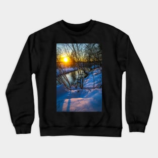 Snow falling on a river with snowy banks Crewneck Sweatshirt